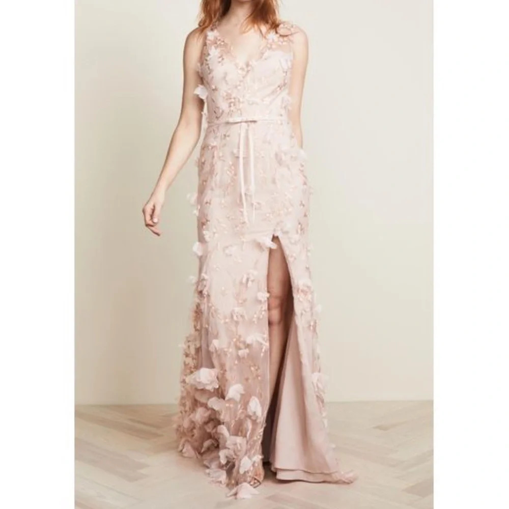 Marchesa Note V-Neck 3D Flora Dress in Soft Pink Size 6 - Picture 11 of 13